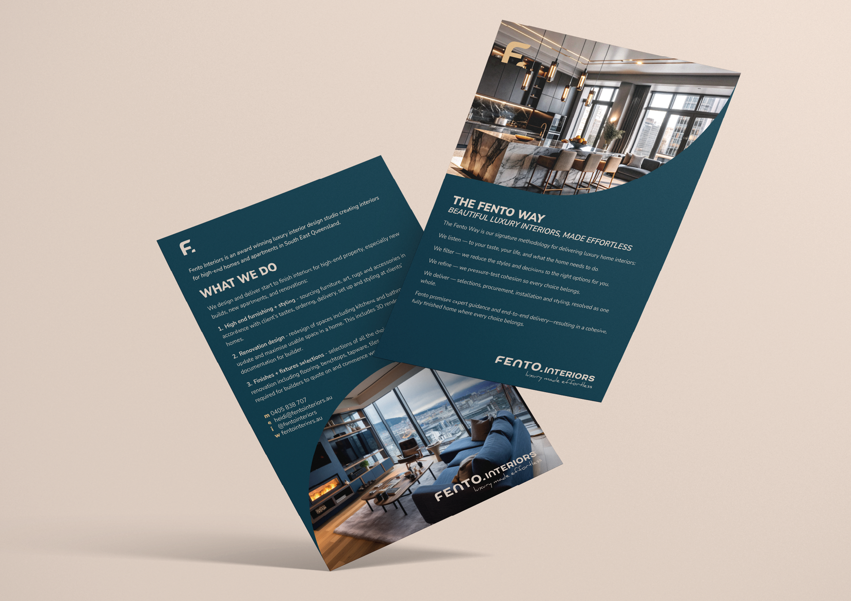 Fento Interiors brand identity applied to an interior design touchpoint